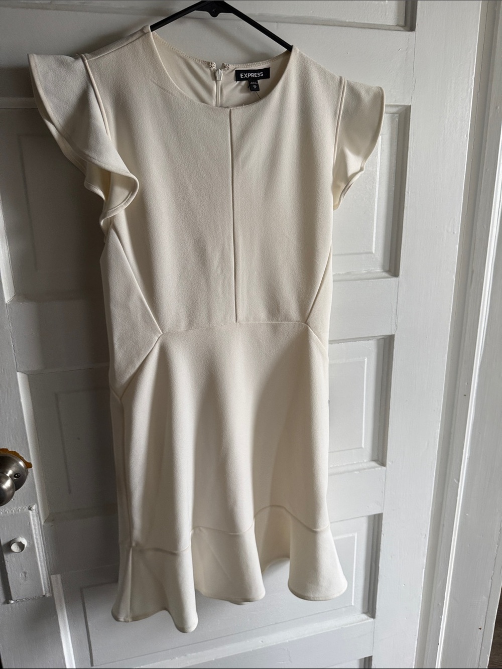 Express Cream Ruffle Sleeve Mini Dress